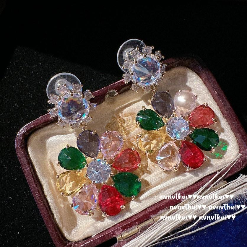 

Папалача, Серьги с виноградным камнем, Принцесса на бегу, Покрытие 18-каратным золотом, Серьги с цветными цирконами в виде лепестков сокровищ