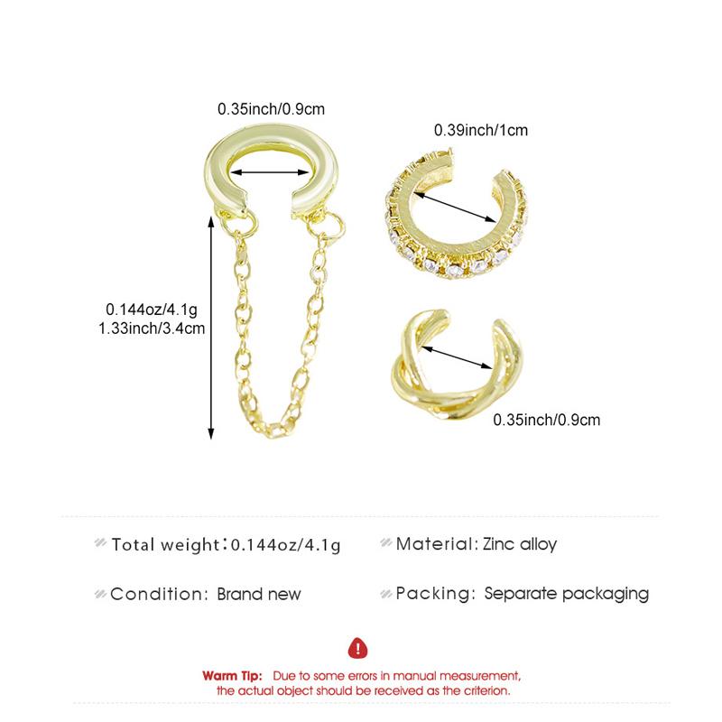 3Pcs Fashion Rhinestone Decor Ear Cuff Earrings for Woman Exquisite Metal Multi-Layer U-Shaped 2026 New Arrival Ear Clip Jewelry