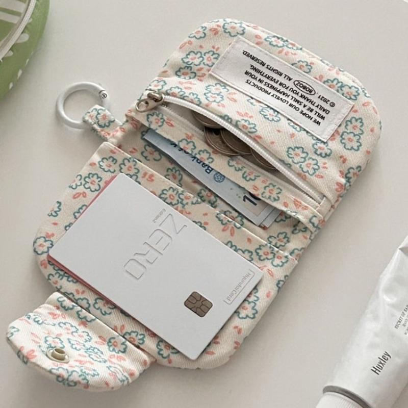 

New Cute Flower Pendable Small Fresh Card Holder Multi-layer Coin Purse Canvas Headphone Bag Storage Bag Carry-on Bag