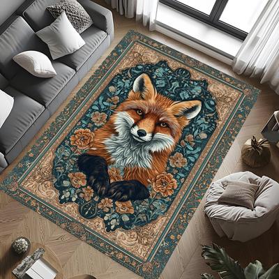 Retro Fox Print Area Rug Soft Carpet for Living Room Rug Dinning Room Bedroom Playroom Indoor Floor Mat