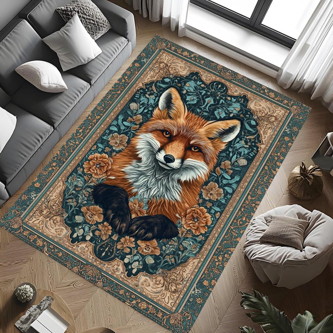 

Килим з ретро принтом лисиці М який килим для вітальні Килим для їдальні Спальня Ігрова кімната Внутрішній килимок для підлоги 40x60CM