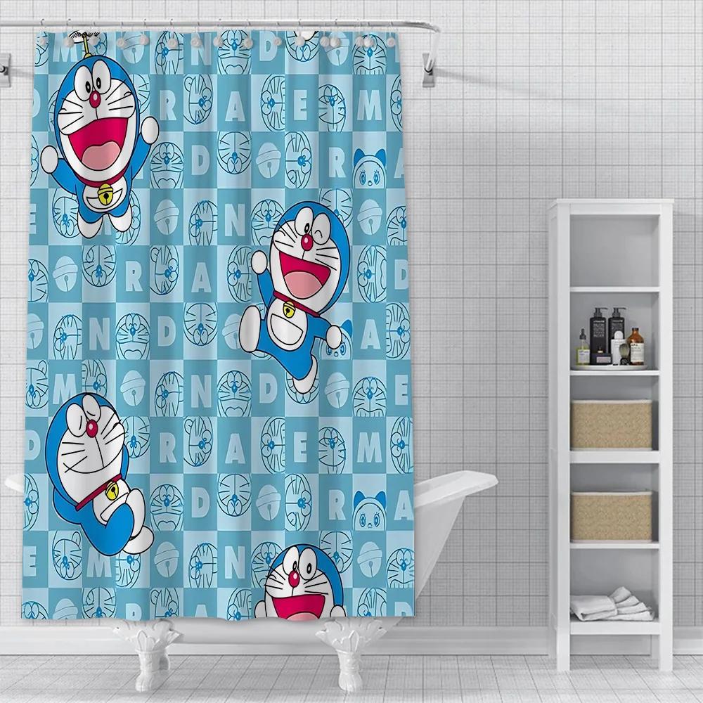 PO01 Lovely Cartoon D-Doraemons Shower Curtain Waterproof Polyester Fabric Bath Curtains Home Bathroom Decor Curtain With Hook