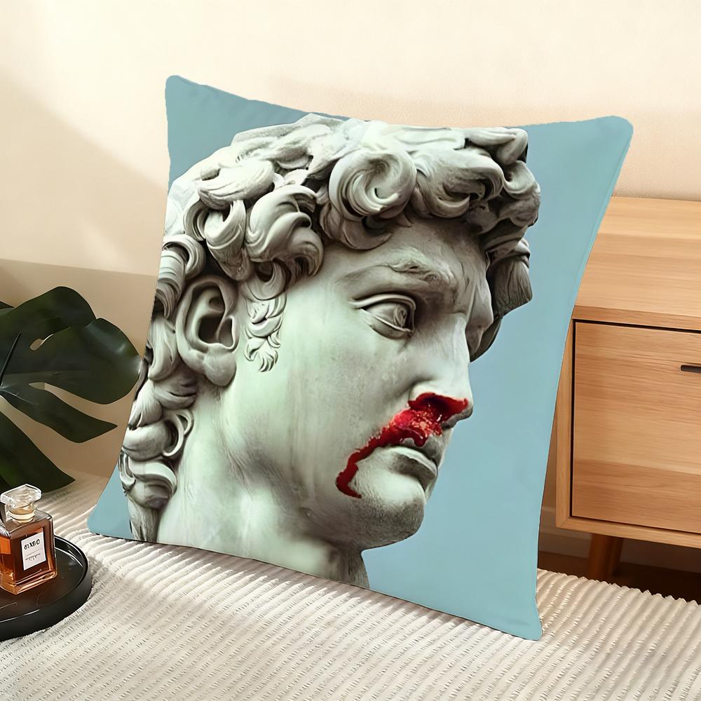 Cushion Cover Silky Short Plush Home Sofa Cushion Cover - Invisible Zipper Home Decoration David Sculpture