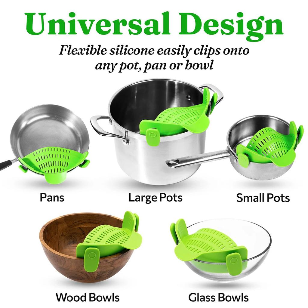 Silicone Kitchen Gadgets Strainer Clip Pan Drain Rack Bowl Funnel Rice Pasta Vegetable Washing Colander Draining Excess Liquid