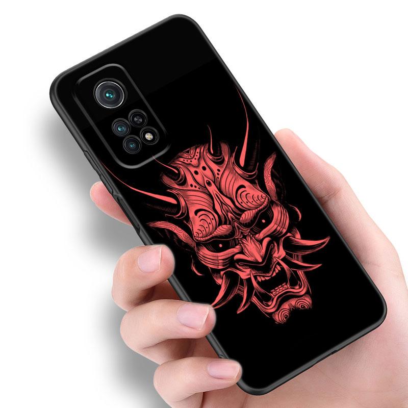 Samurai Oni Mask Phone Case For Xiaomi Mi A2 8 9 SE Note 10 10T 11 12 Lite 9T 11T 12S 12T Pro A3 6X 12X Soft TPU Black Cover