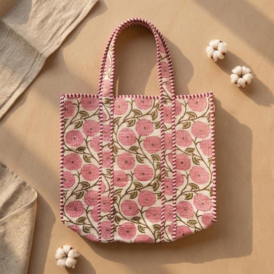 Shoulder Bag Usalover925 Pink Quilted Cotton Floral Print Shoulder Bag 28