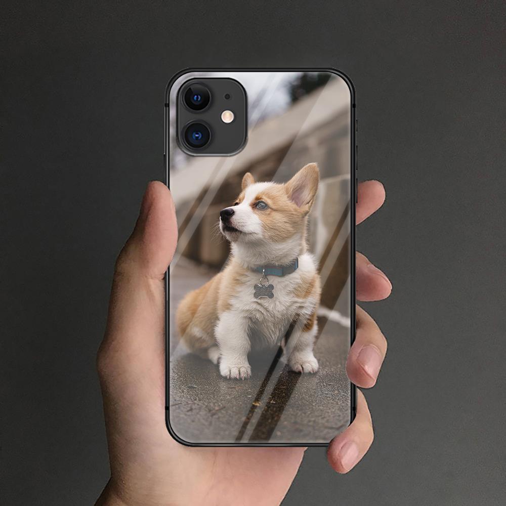 Custodia in vetro temperato a forma di cane Corgi per iPhone, Samsung Galaxy OnePlus, Oppo, Xiaomi Redmi Note 7, 8, 9, 10, 11, 12, 13, 14, 20, 21, 22, 53 Pro Max Plus Ultra