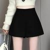 Women's High-Waist Woolen A-Line Booty Shorts - Black, Slimming Autumn/Winter Outerwear