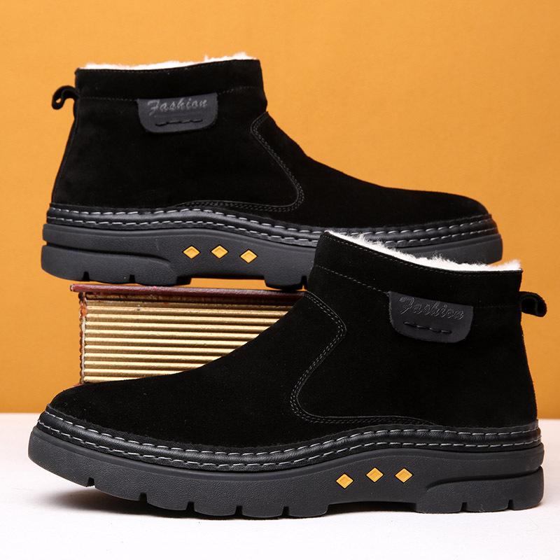 Winter Casual Sneakers Men Boots Suede Warm Snow Boots Work Casual Shoes High Top Non-slip Ankle Boot Big Size 48 Trainer Botas