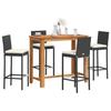 VidaXL 5 Pcs Garden Bar Set Black Solid Acacia Wood Rattan, Outdoor Bar Table and Chairs, Set of 3295278