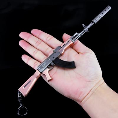 High Quality PUBG Keychain Metal Gun Model 21cm AKM QBZ95 AWM 98K Helmet Alloy Weapon Light Key Chain Birthday Gifts Toy for Kid