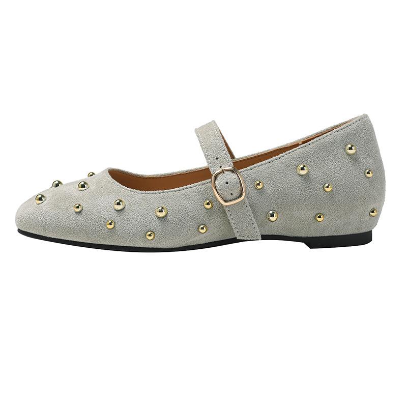 Rivet Red Mary Jane Shoes Square Head Shallow Mouth Single Shoe Inner Height Increase with Skirt Doudou