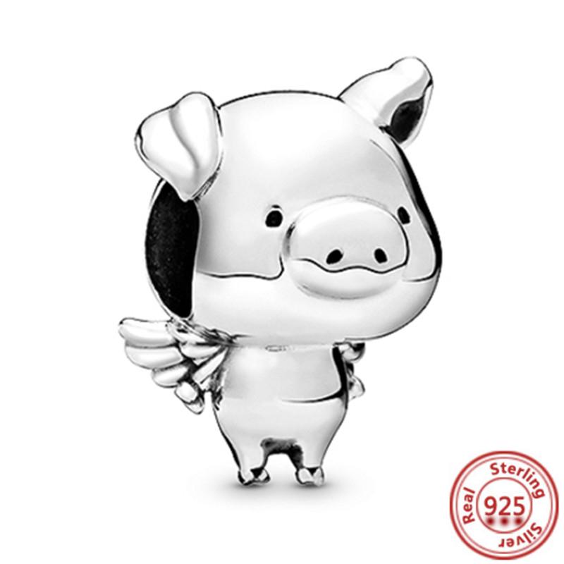925 Sterling copper Fit Original Pendant Charms Bracelet Women Zircon Colorful Magic Flying Unicorn Pig Dangle Charm DIY Beads