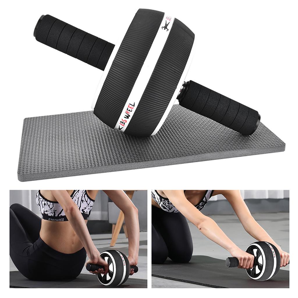 Abdominal Wheel Roller Trainer Fitness Equipment Gym Home Exercise Tool with Training Pad(black&white )