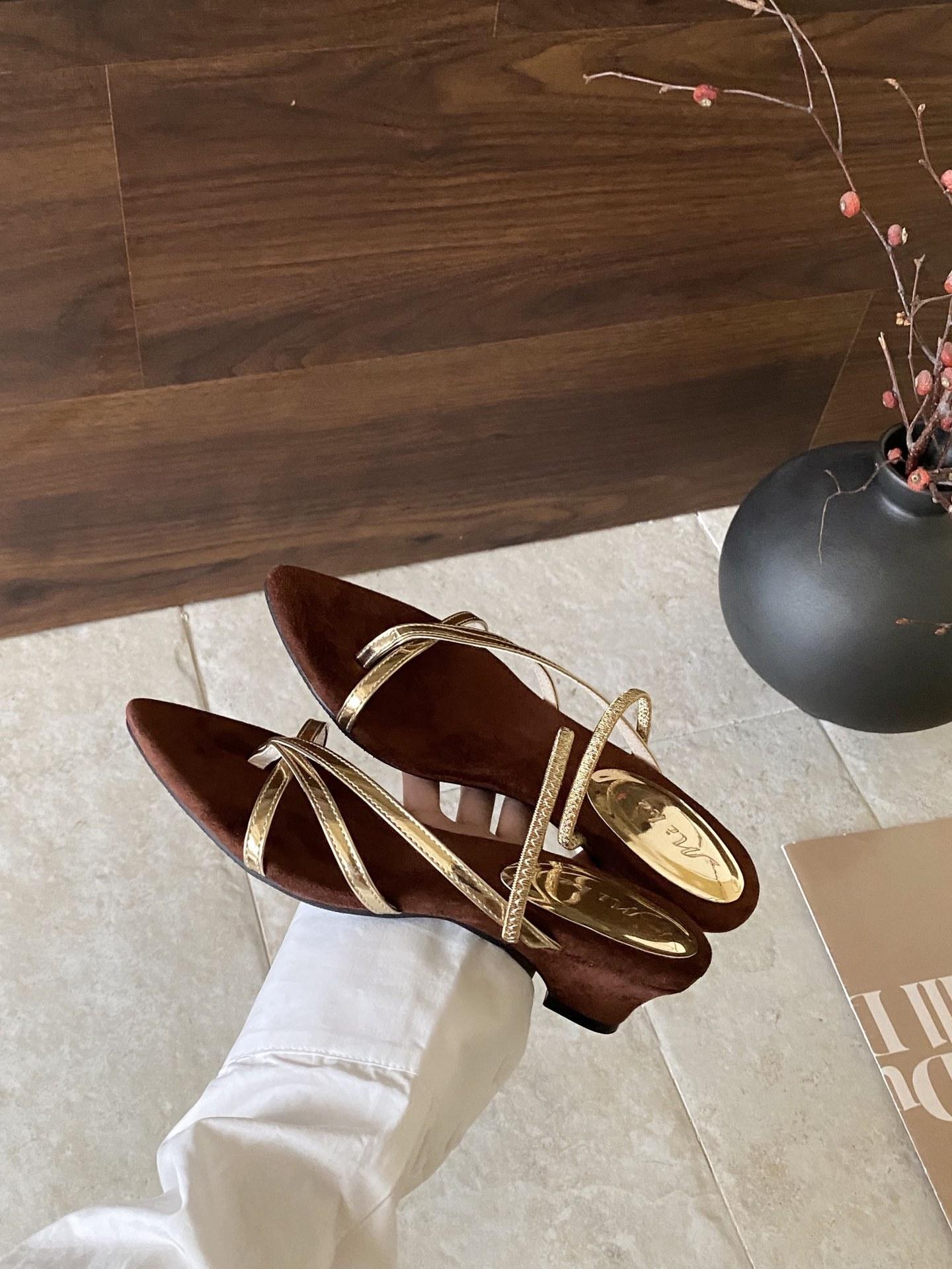 Women s Pointed Toe Block Heel Thin Straps Summer French Style Sandals - Perfect for Daily Wear 35 золотой