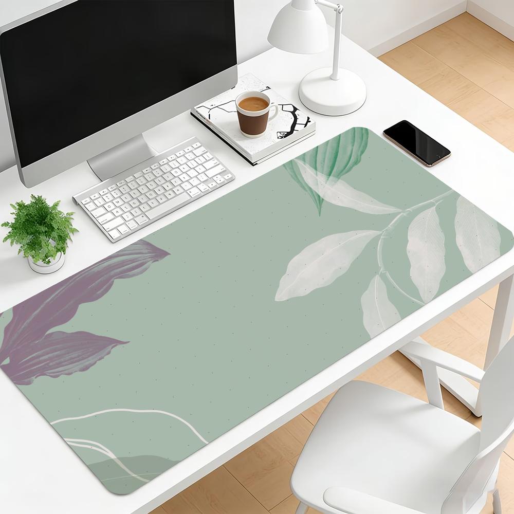 Watercolor Leaf Large Gaming Mouse Pad NonSlip Rubber Desk Mat Lock Edge Keyboard Mat Hd Print For Pc Laptop Home Gamers Decor