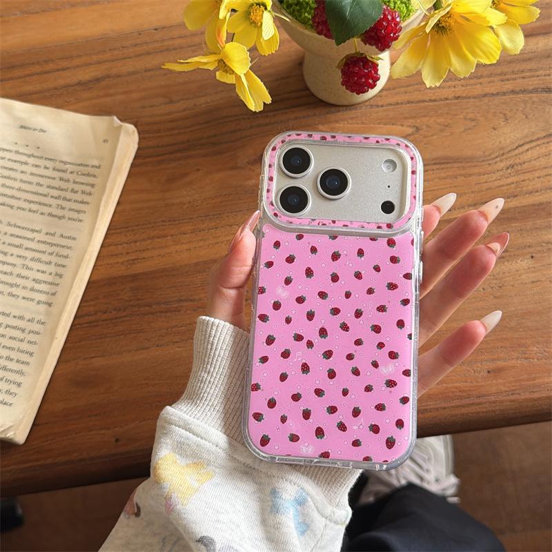 

Cute Pink Strawberry Phone Case For iPhone 17 16 15 14 Pro Max Kawaii Strawberry Charm Lanyard Protective Cover for Girls For iPhone 17ProMax