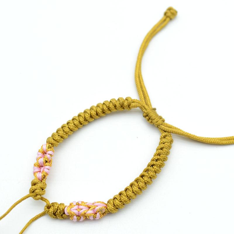 Handwoven Peach Blossom Knot Bracelet with Silver Peace Buckle and Optional Beads