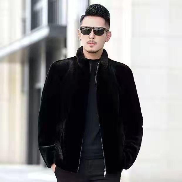 Men's imitation fur winter new imitation mink coat men's hooded imitation mink jacket imitation Rex rabbit hair stand-up collar