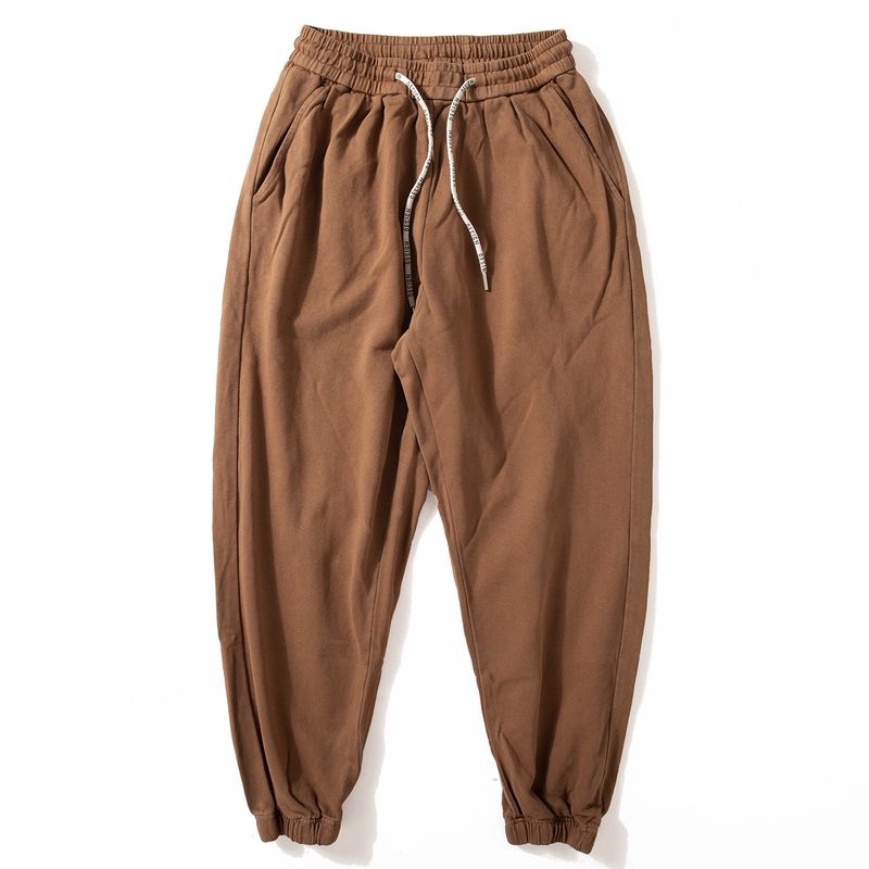 Men s Autumn New Heavy Cotton Japanese Retro Sweatpants, Loose Casual Knit Jogger Pants Caramel M