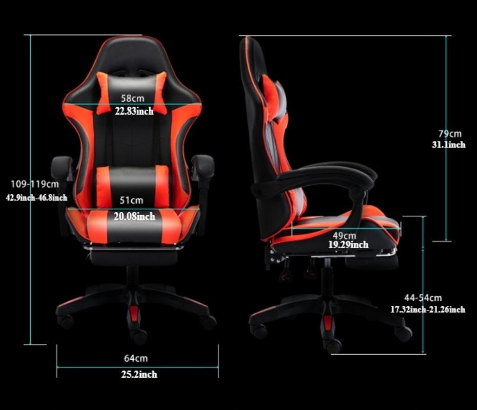 Ergonomischer Racing Gaming Stuhl Verstellbarer Drehstuhl PU-Leder mit Kopfstütze und Lendenwirbelstütze Für Büro Computer Wohnzimmer
