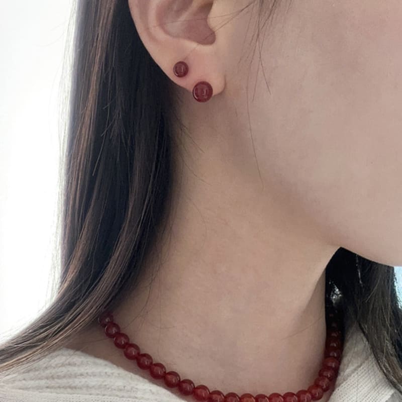 

mxe [925silver] Red onyx earring (2size) 8mm