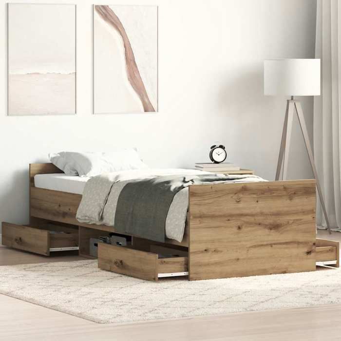 VidaXL Bed Frames Without Mattress Artisan Oak 100x200 Cm, Bedroom Furniture, Bed Base, Single Bed, Bed, Bed Frame, Bed with 3328795