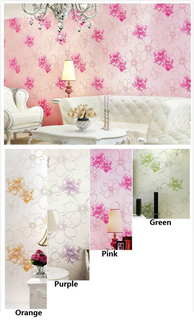 Euro Style Floral Wall Paper With Embossed Silk Fabric For Bedroom Decor