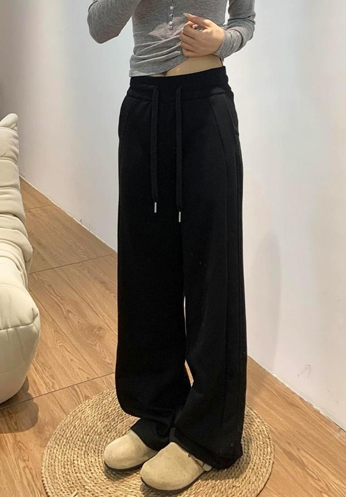 EASTEMPO Long Solid Loose Plus Sizes Women's Pants, Sportswear, Autumn/Winter, Sweatpants, Color, Fit, Breathable, (JP, Alphabet, XL, Black)