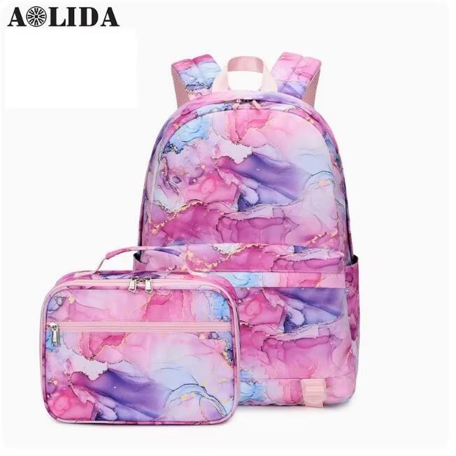 Nouveau sac à bandoulière 2025 ensemble de sacs d'école imperméables avec sac à lunch 2 pièces/ensemble cartable pour élèves du collège et du lycée pour filles pink
