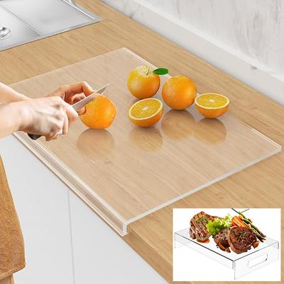 1/3 Pièces Planche à Découper Acrylique Planche à Découper Transparente pour Plan de Travail de Cuisine Planche à Pain Viande Légumes Fruits avec Bord Anti-Renversement