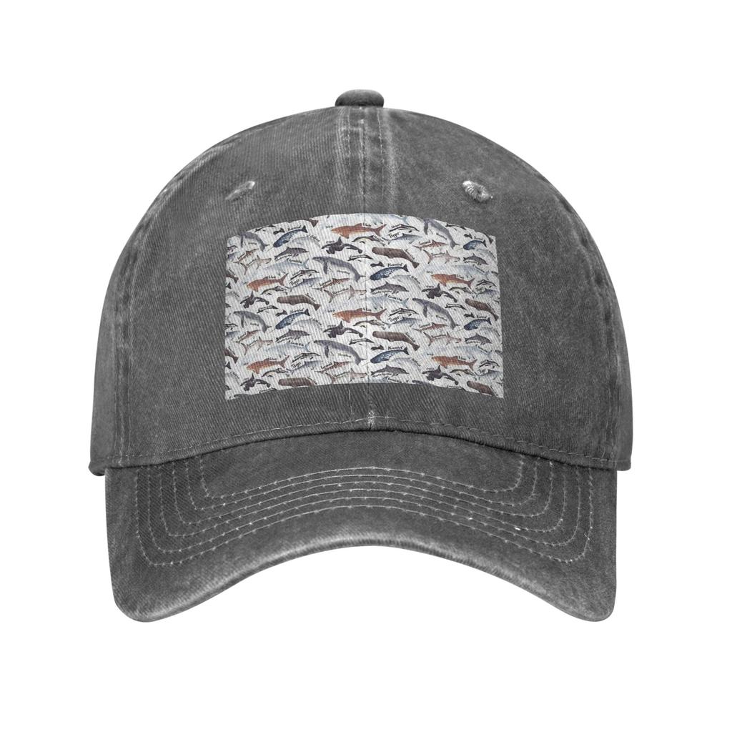 Types of whales, sharks and dolphins watercolour Denim Fabric Cap Casual Baseball Caps Hat Summer Unisex Baseball Hats