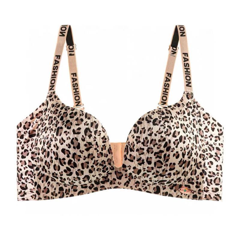 Women's Sexy Leopard Print Push-Up Wirefree Lingerie Set - Adjustable for Comfort 