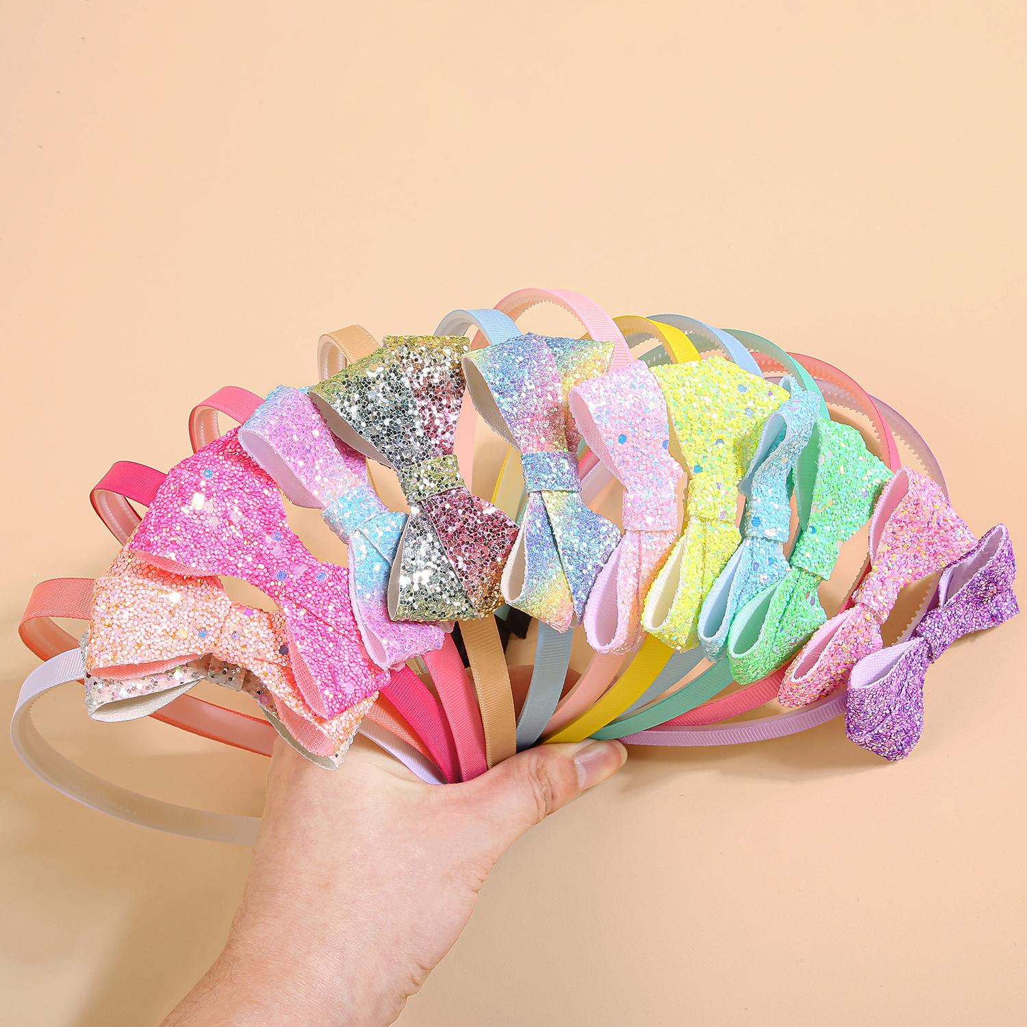 

6/12 шт. Блестящие банты для волос, повязки на голову для девочек, детские девочки, пластиковые зубцы, повязки для волос, блестящие банты, повязка на голову, детские аксессуары для волос