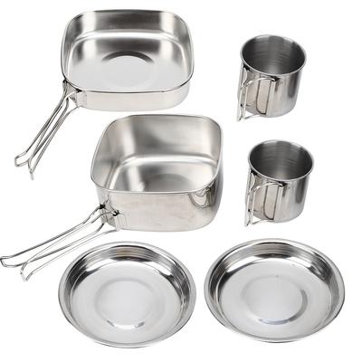 6Pcs Set Stainless Steel Outdoor Camping Cookware Utensils Portable Frying Pan Cups Pot Tableware for PicnicSilver