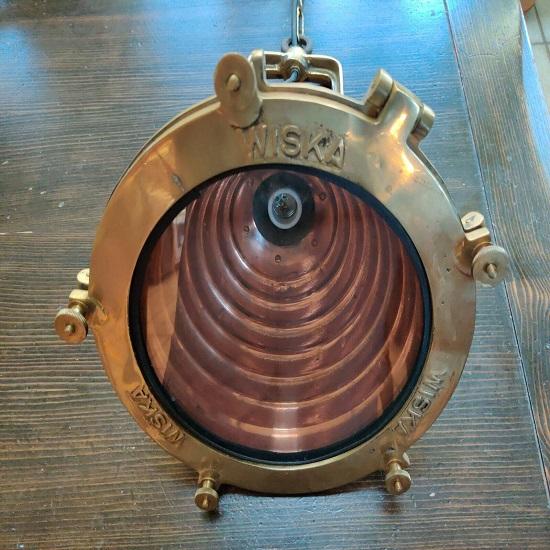 Nautical Marine Waska Brass and Copper Beehive Pendant Light  Wired