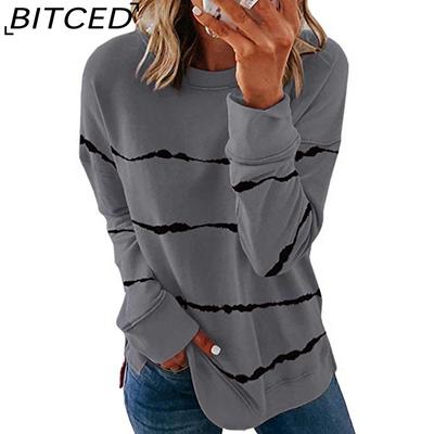 Women's Autumn O-Neck Loose Stripe Print Long Sleeve T-Shirt Sweatshirt