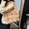 Women Faux Fur Solid Color Casual Shopper Tote Bag Winter Imitation Rabbit Hair Handbag Large Capacity Soft Shoulder Bag