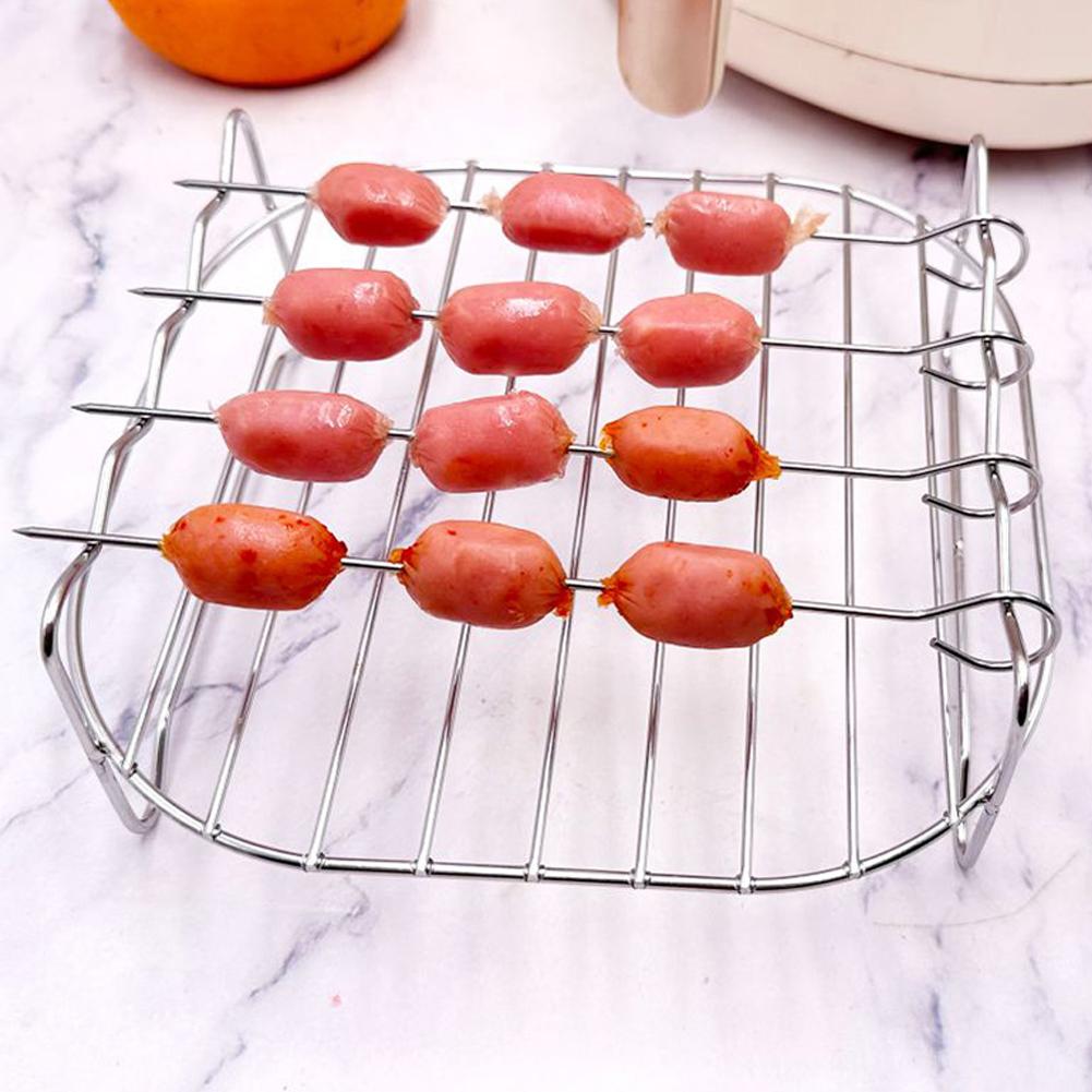 BBQ Edelstahl Heißluftfritteusen-Rost mit 4 Bratenfleischspießen Grill Heißluftfritteusen-Zubehör Kochrost Küche Essen & Bar