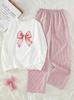 Mädchen Schlafanzug Set, Weicher Bogen-Print Langarm Nachtwäsche, Rosa Gestreifte Loungewear für 8-12 Jahre