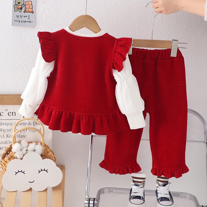 Korean Style Girls' Spring Outfit: Casual Long Sleeve Three-Piece Set