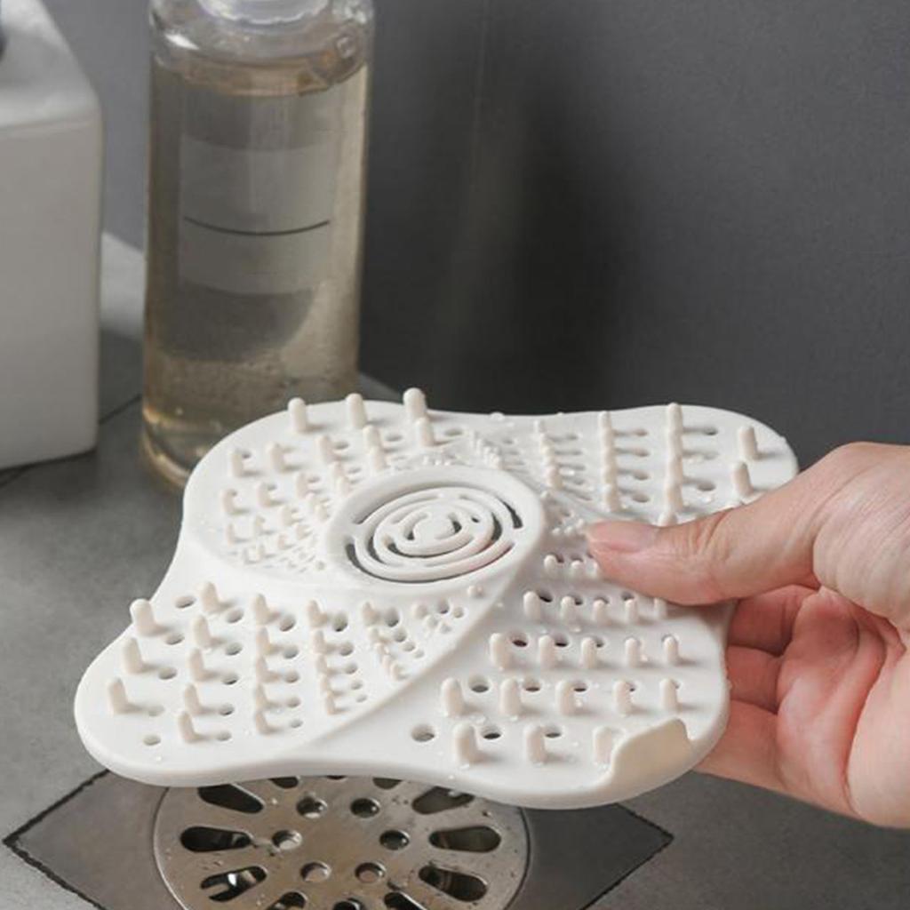 Shower Drain Hair Catcher Prevent Clogging Reusable Silicone Floor Drain Filter Cover for Bathroom Kitchen White