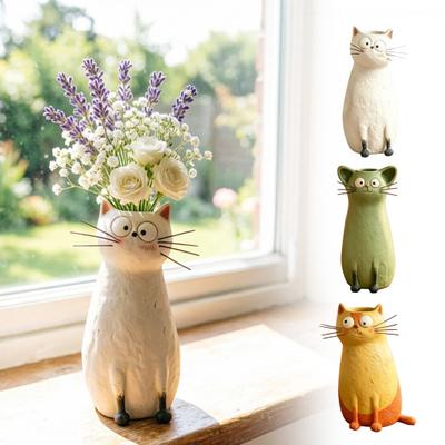 Vaso de Gato Peculiar Resina Artesanal Vaso de Flores Gato Vasinho Engraçado para Mesa Estante Decoração Boho para Casa Presente para Amantes de Gatos