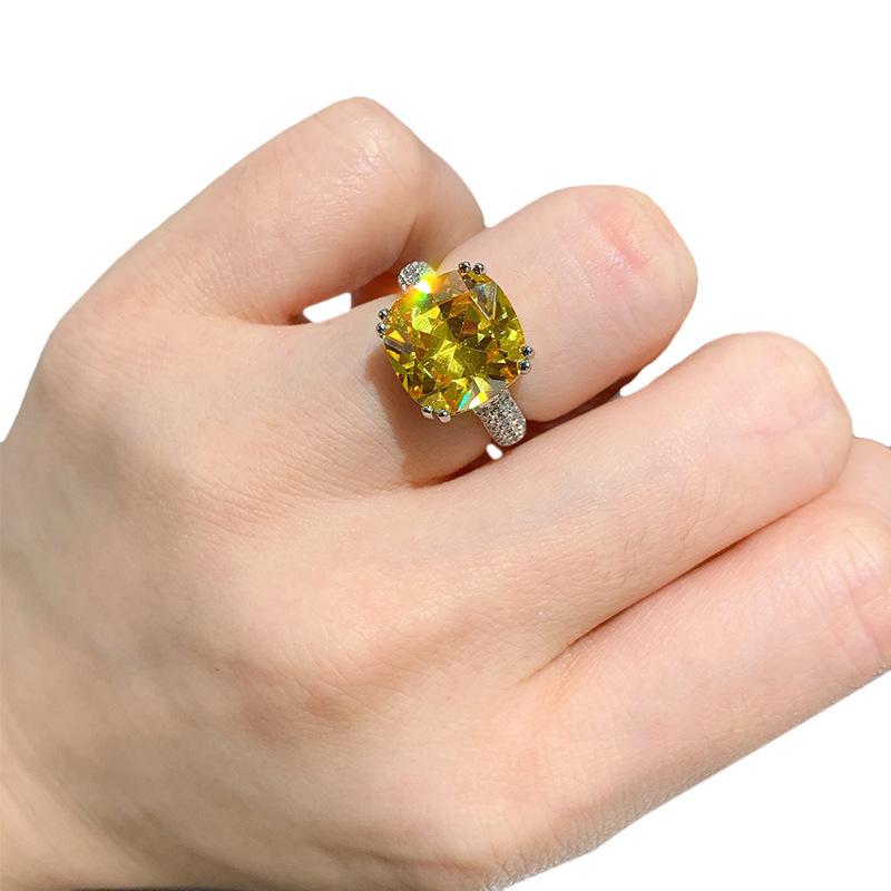 Square Simulation Jewelry Ring For Women, Simple Temperament, Open Pink Diamond Ring