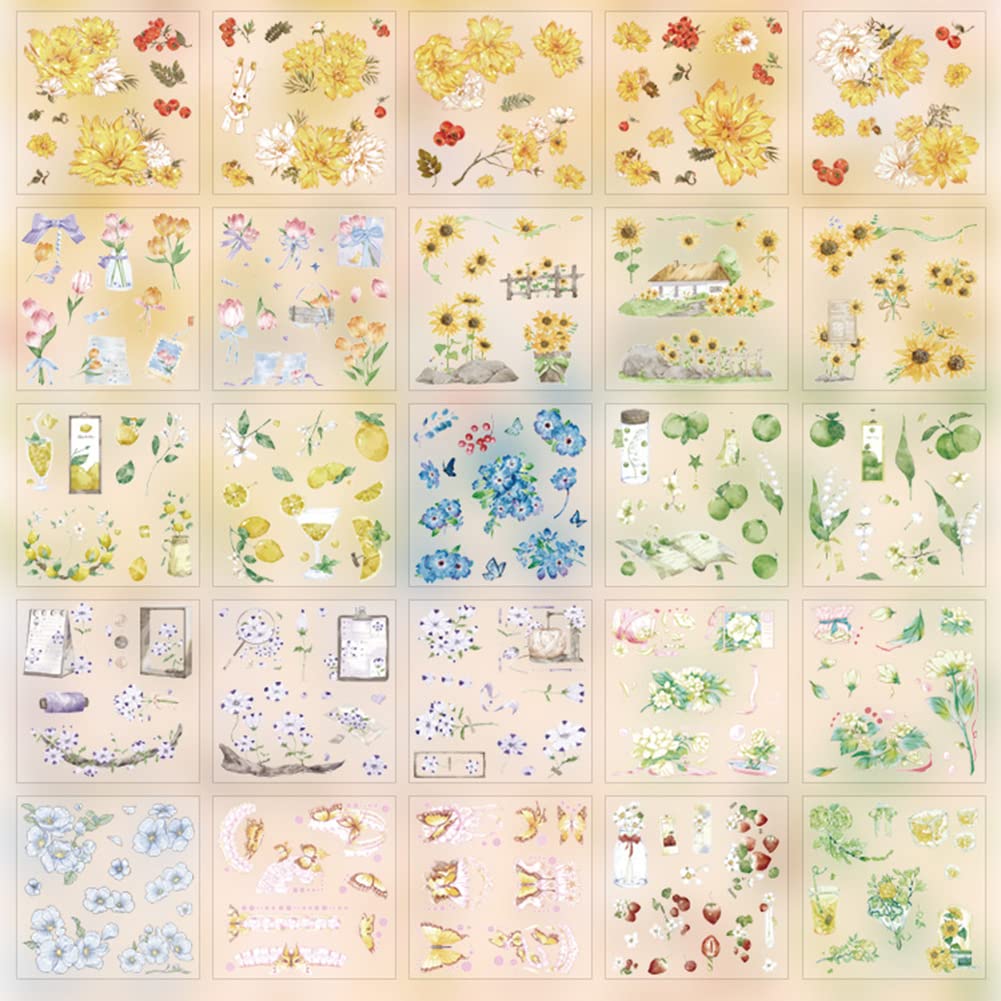 Misaki Planner Cute and Animal Washi Notebook 100 DIY Stickers for and Household Accounting PET 100 Sheets Stickers, Princess, Girl, Flower, Star,