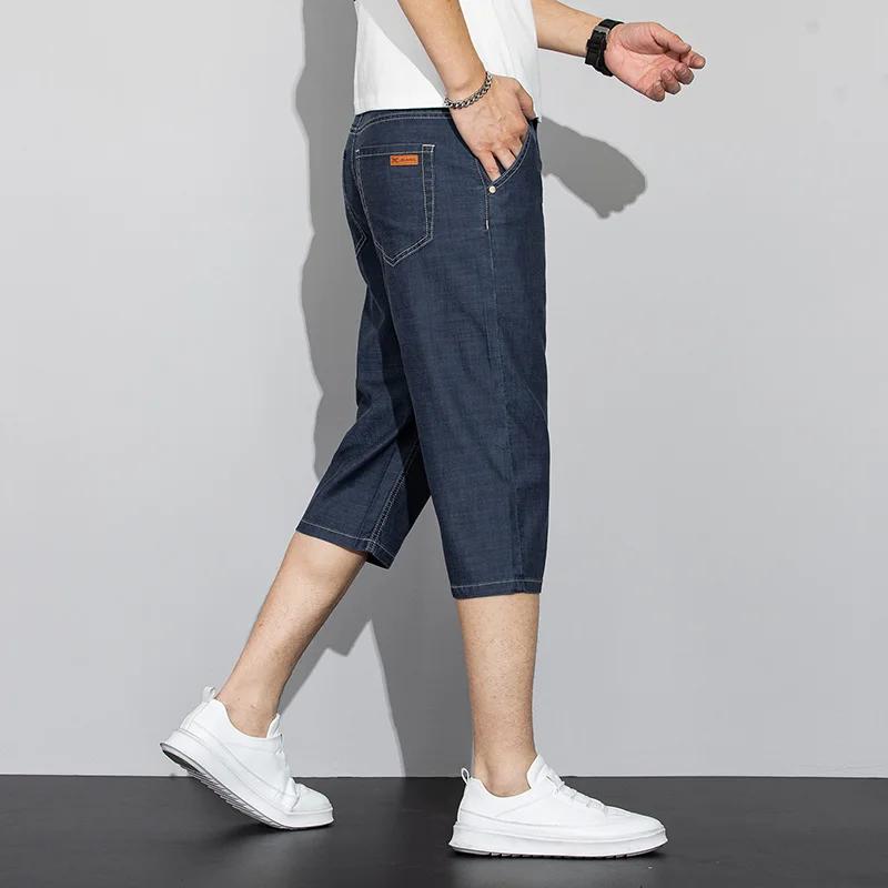 Summer Thin Men's Jeans Shorts Blue Gray Classic Style Elasticity Straight Light Business Casual Denim Shorts Male