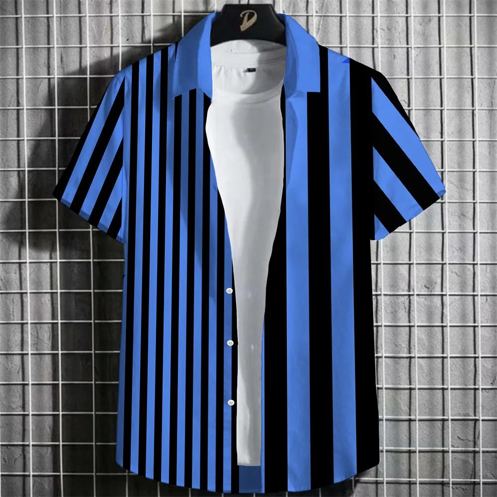 Spring Summer Men Clothes Short Sleeve Stripe Shirt 3D Digital Print Casual Tops