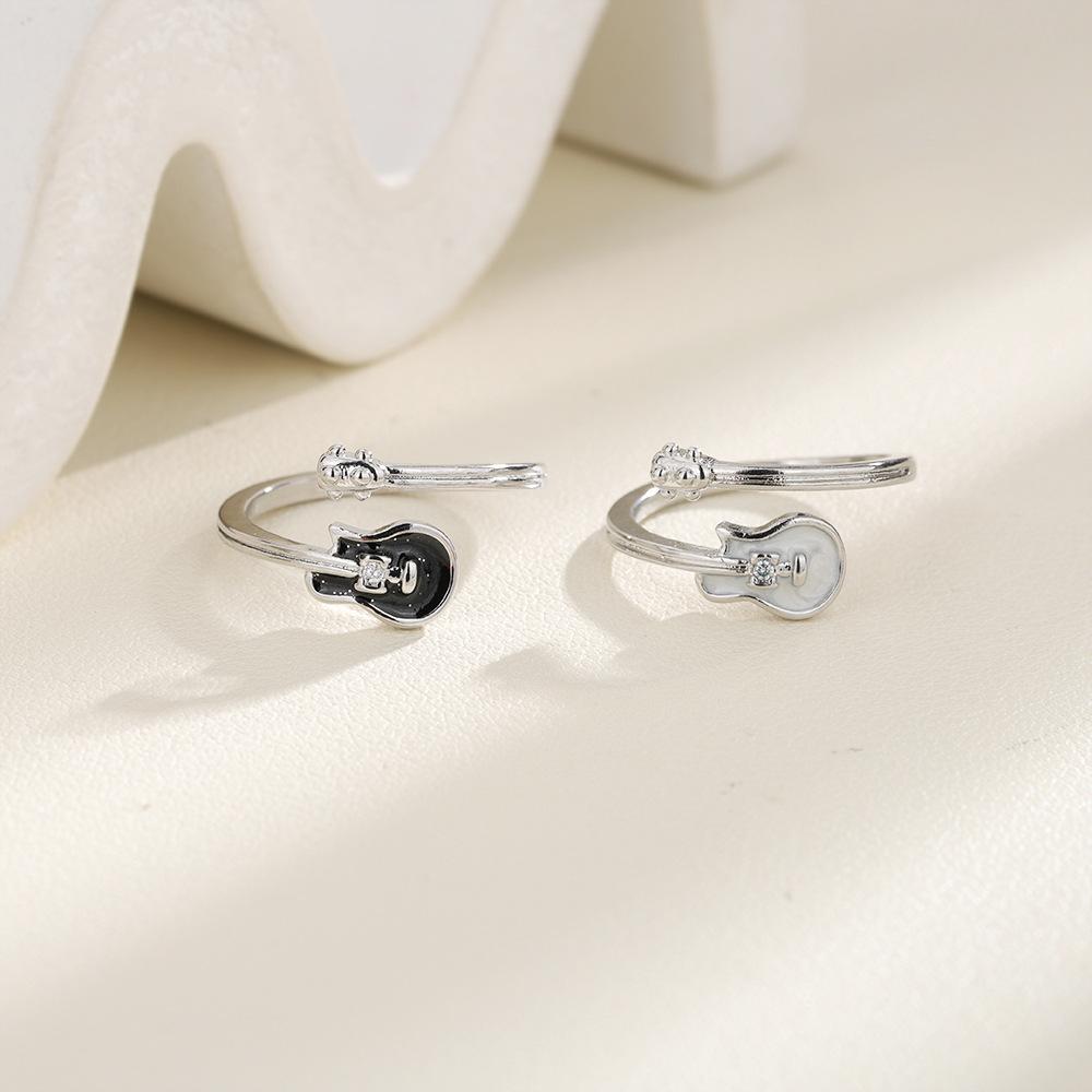 White Guitar Ring Cool Rock Black Instrument Open Index Finger Ring