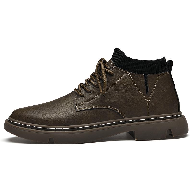 Fashion Outdoor Leather Men Shoes Ankle Boots Autumn Winter Elevator Shoes Non-slip Casual Hiking Travel Shoes Daily Optional Warm Plush