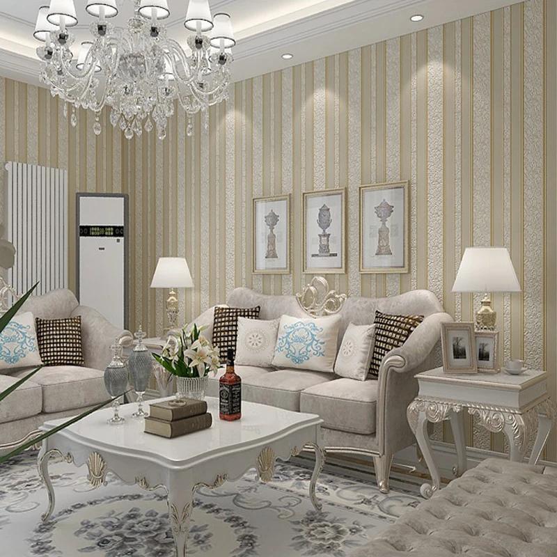 Moderne Europäische Stil 3D Geprägte Vliestapetenrolle Gestreift für Wohnzimmer Schlafzimmer Hintergrund Tapete Heimdekoration